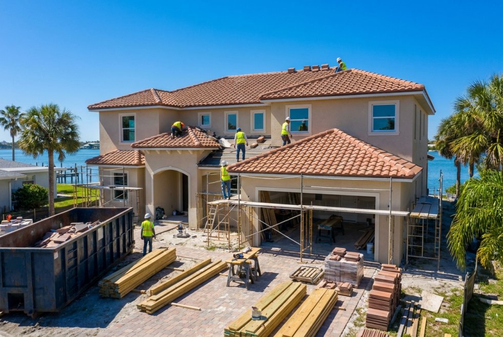Home remodeling crew working on a waterfront house in Saint Pete Beach, Florida